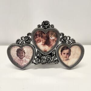Vintage Russ Metal Victorian Style Picture Frame Hearts Flowers 3 Small Photos
